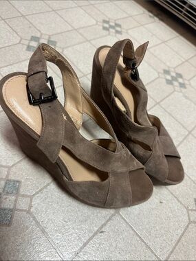 Michael Kors Brown Suede Slingback Wedge Sandals